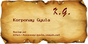 Korponay Gyula névjegykártya